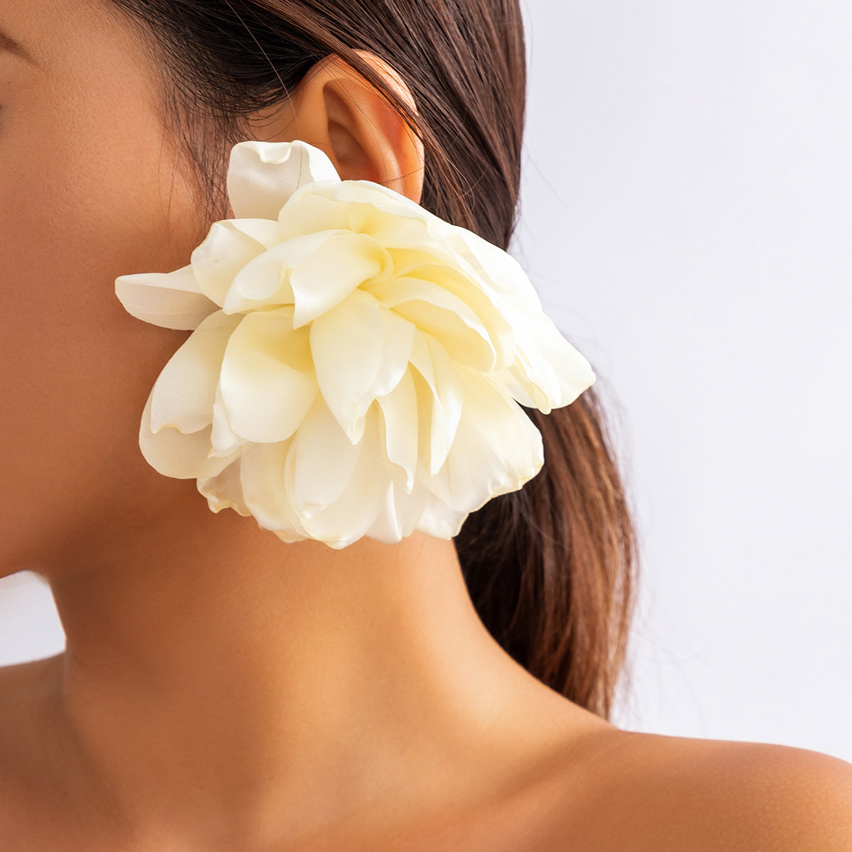 Exaggerated Silk Floral Stud Earrings for Women