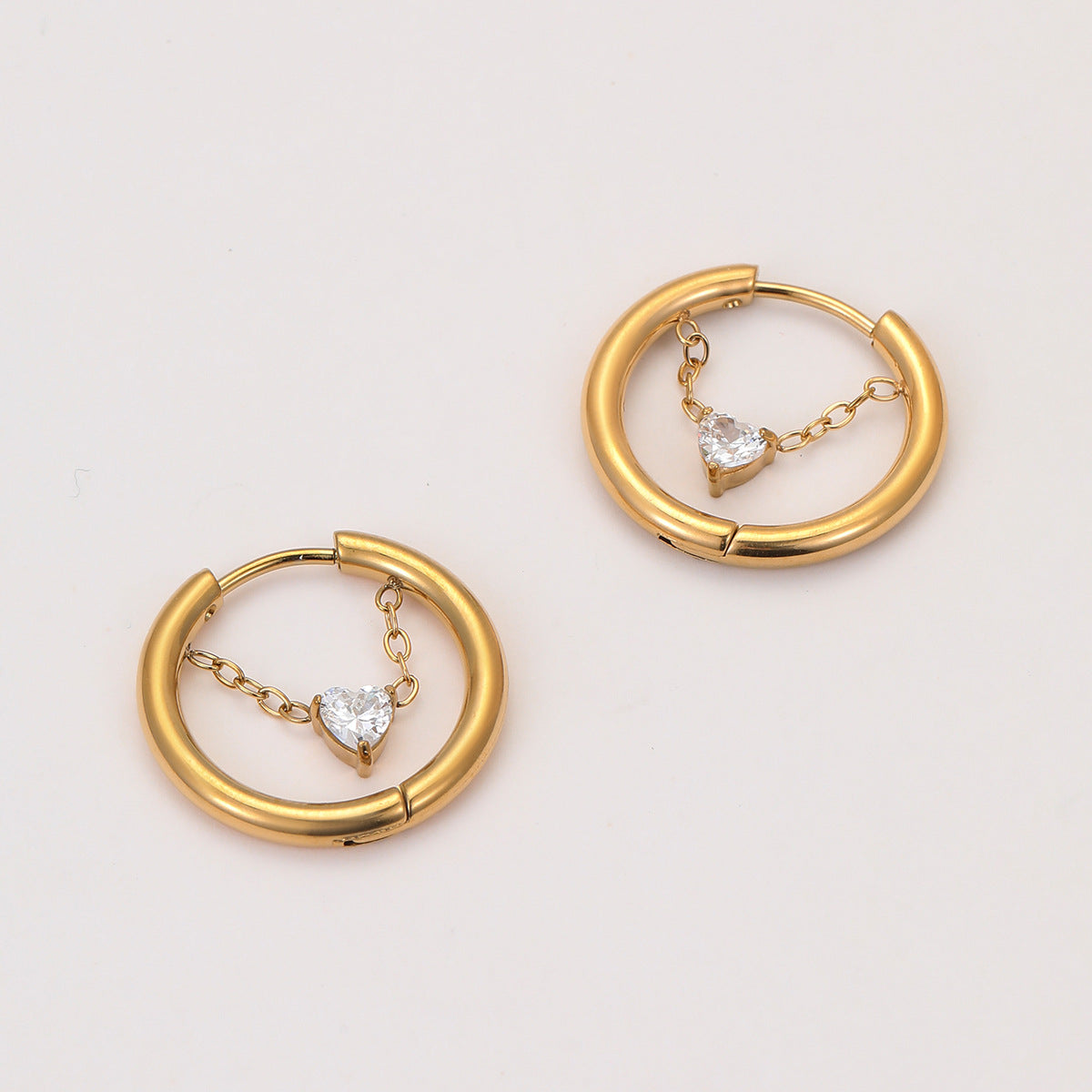 Orecchini alla Moda in Acciaio Inossidabile Geometrici con Placcatura in Oro 18K e Intarsio di Strass da Donna