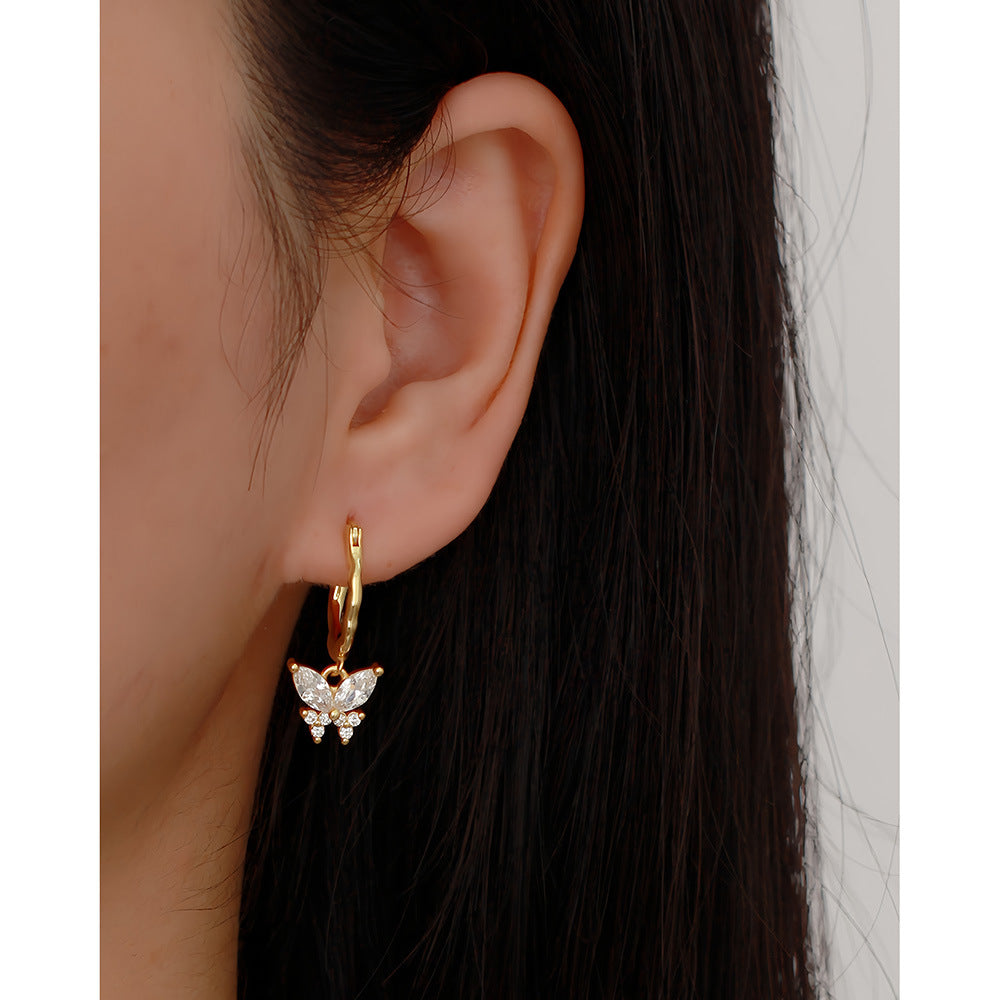 Orecchini da donna Sweet Streetwear in argento sterling 925 con farfalla intarsiata in zirconia cubica