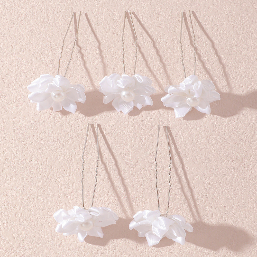 Horquilla floral artesanal de perlas para niñas, adorno para el cabello estilo vintage con pétalos de flores y encaje para actuaciones de danza clásica
