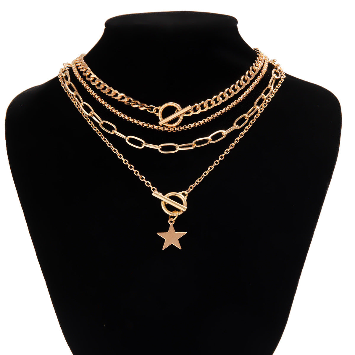 Punk Style Five-Pointed Star Pendant Necklace Set with Plated Alloy and Geometric Design
