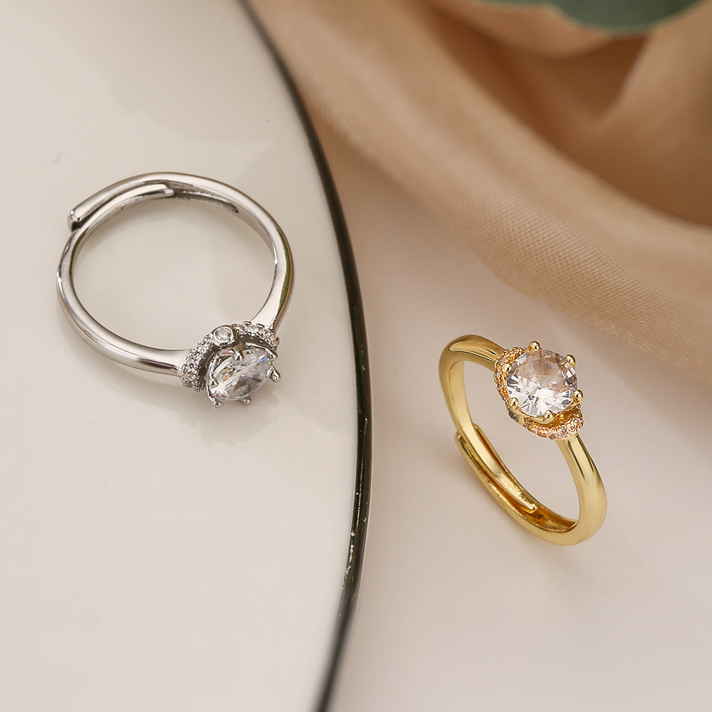 Anello Minimalista Geometrico in Rame Placcato Oro 18K con Zirconi Cubici, Anello Regolabile alla Moda per Donne