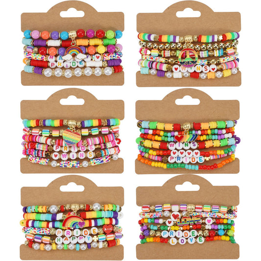 Bracciale multistrato da donna con ciondolo in vetro a forma di cuore in stile bohémien vintage