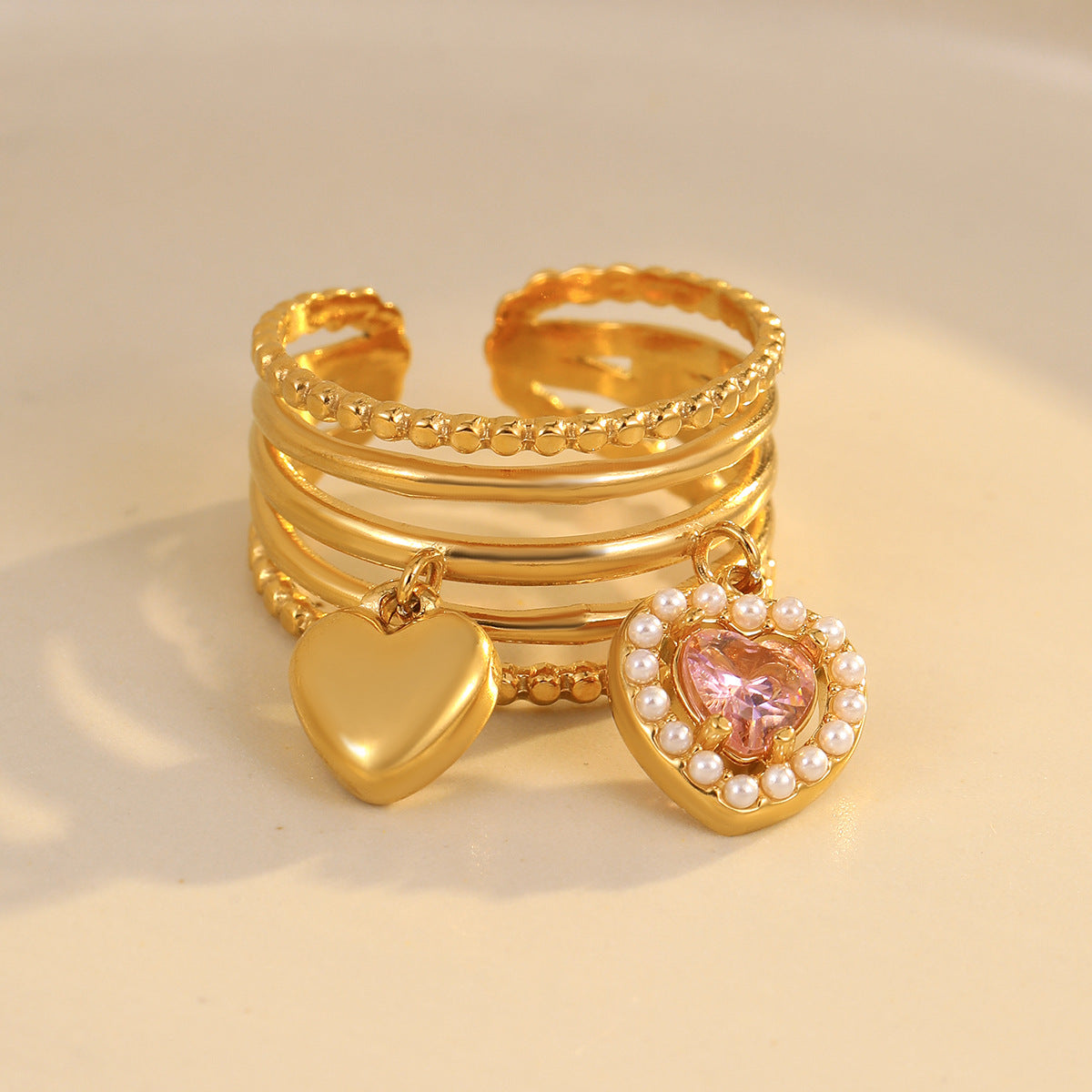 Anello alla Moda in Acciaio Inossidabile con Motivo Geometrico, Placcato Oro 18K per Donna, Design Regolabile con Fascia Aperta