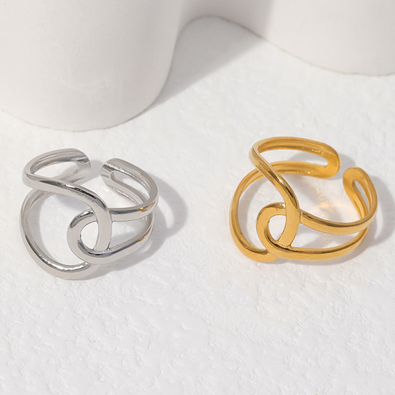 Minimalist Geometric Titanium Steel Open Ring for Women with Plated Finish and Clean Line Design
