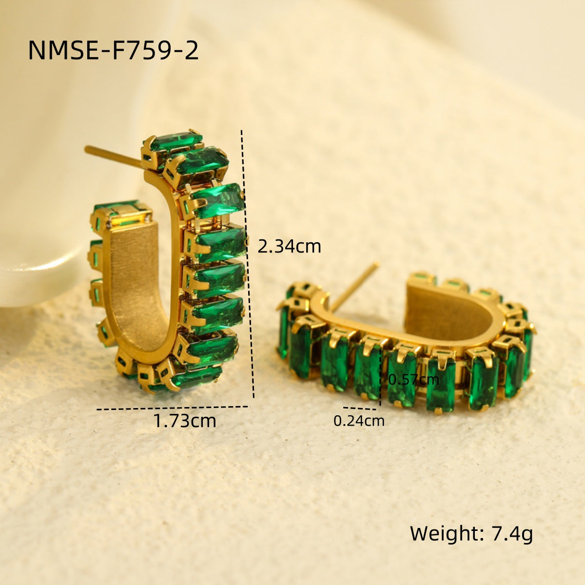 Aretes Minimalistas en Forma de U de Acero Inoxidable con Incrustaciones de Circones y Baño de Oro de 18K para Mujer