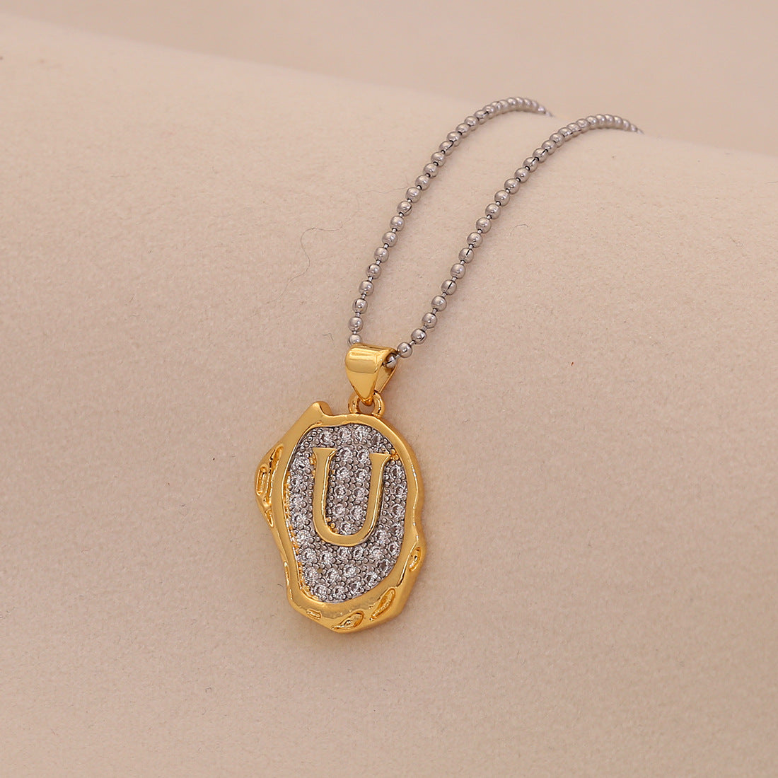 Retro Letter Pendant Necklace for Women in Brass with Minimalist Elegant Locket Style