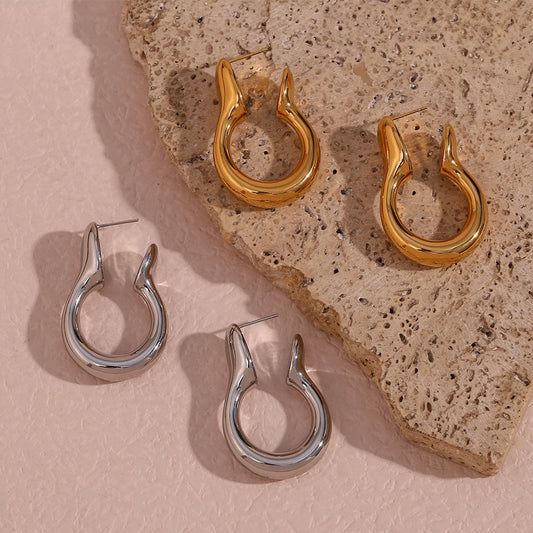 Pendientes de aro geométricos minimalistas de acero inoxidable con acabado chapado para mujer