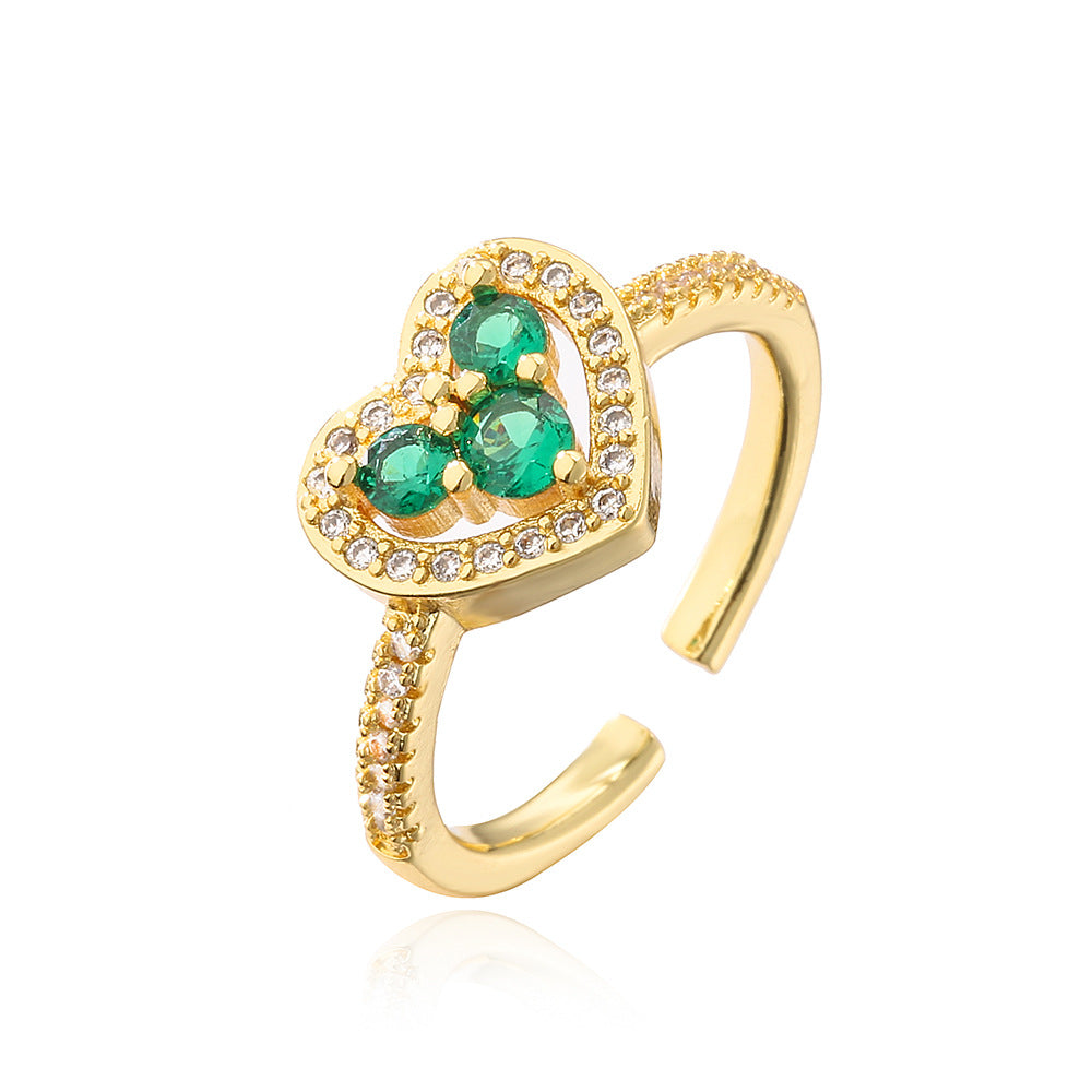 Elegante Anello Aperto da Donna Geometrico in Stile Francese Realizzato in Ottone con Placcatura in Vero Oro e Zirconi Micro-Incastonati