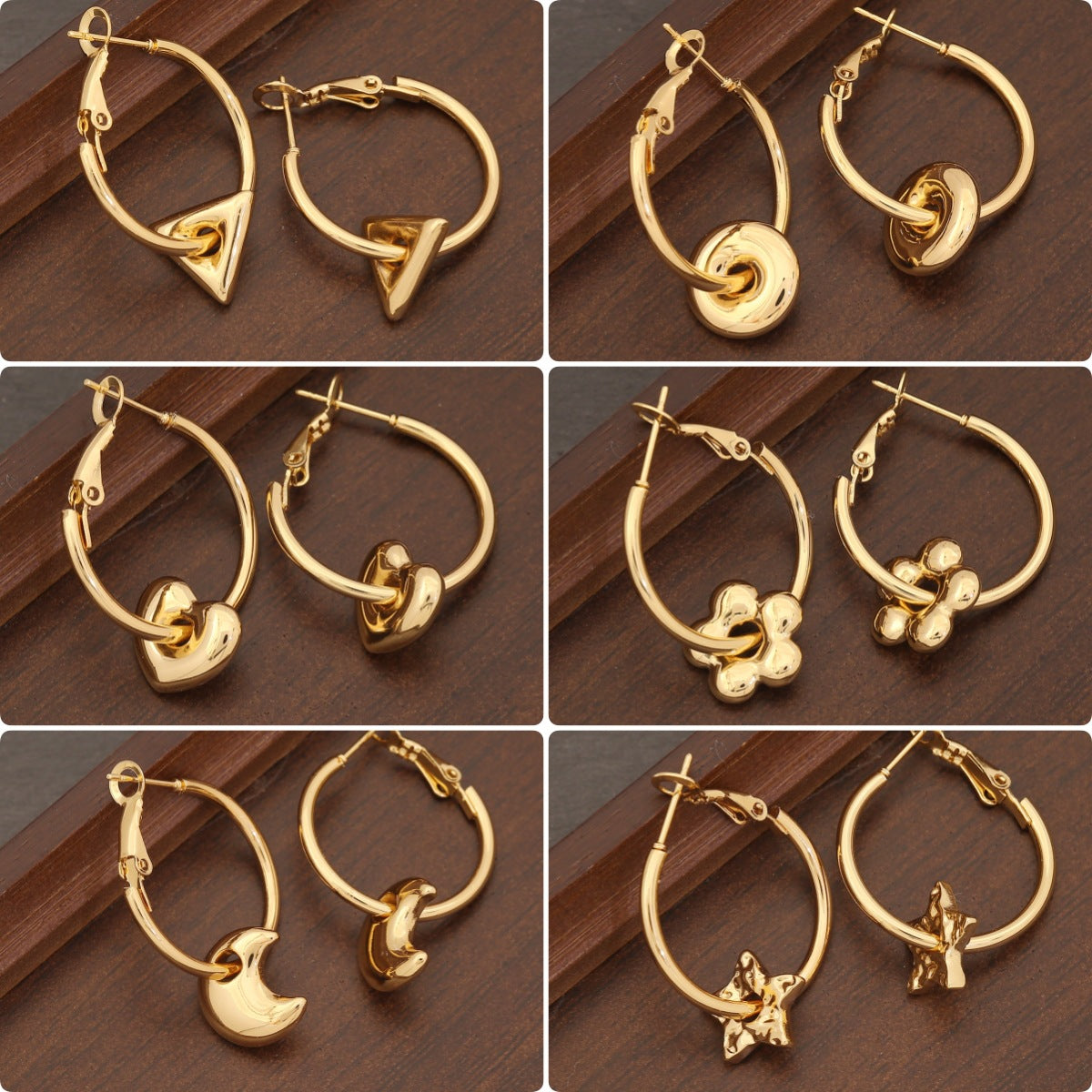 Orecchini da donna minimalisti con cuore e motivo floreale in acciaio inossidabile con finitura galvanica