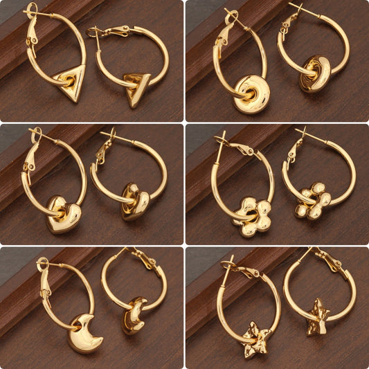 Pendientes minimalistas de acero inoxidable con forma de corazón y flores, con acabado chapado para mujer