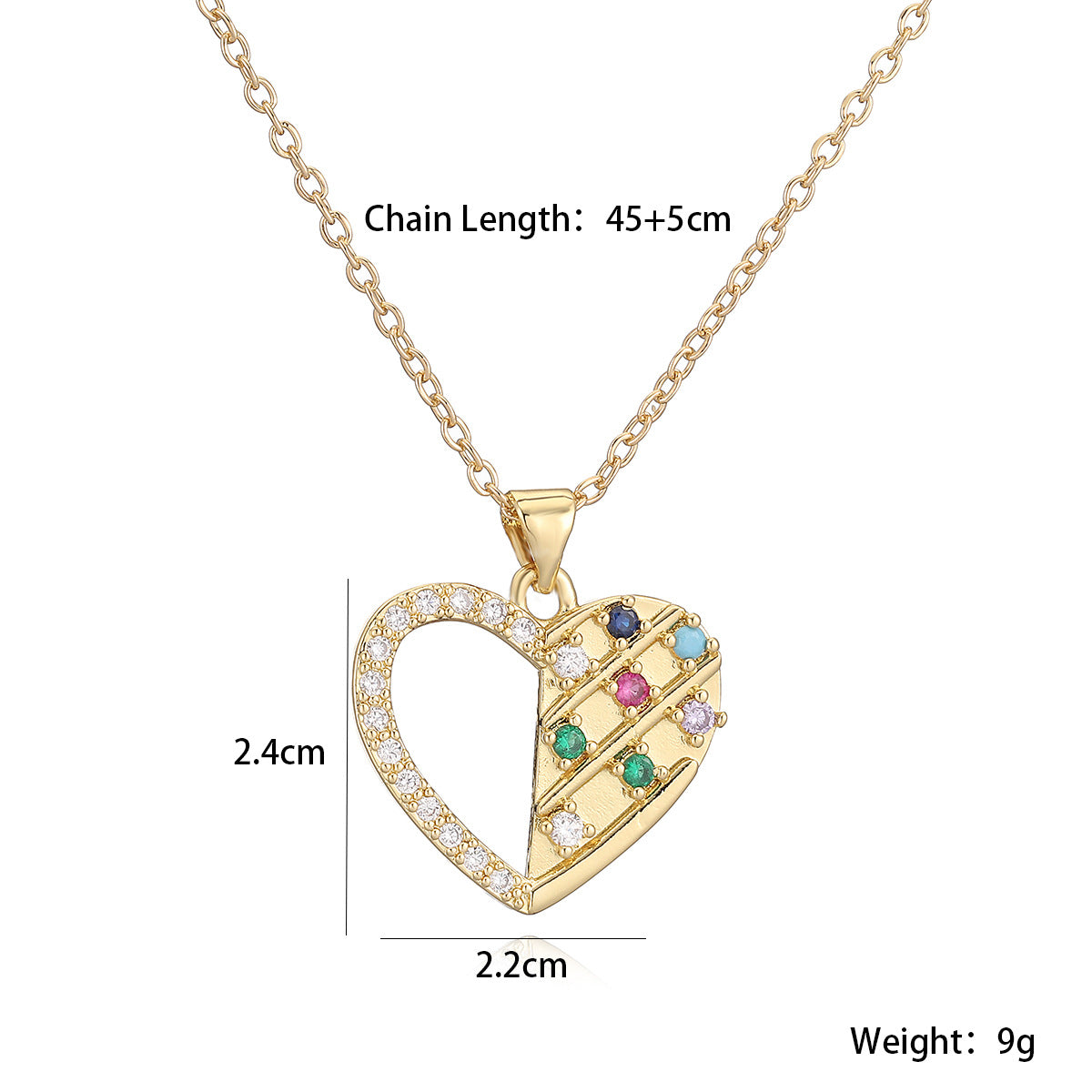 Minimalist Elegant 18K Gold Plated Brass Heart Cubic Zirconia Pendant Necklace for Women