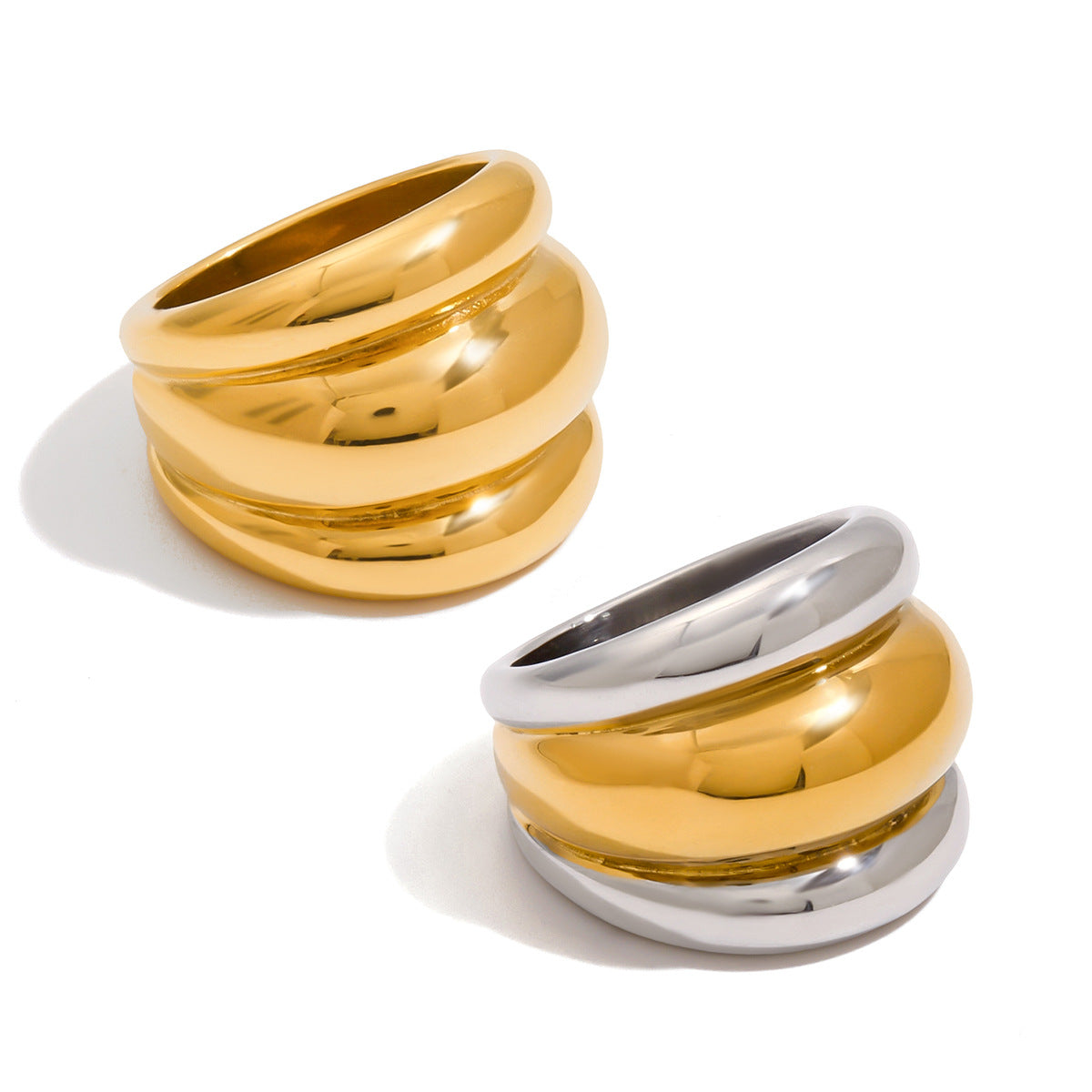 Anillo de acero inoxidable geométrico de inspiración vintage con acabado chapado para mujer