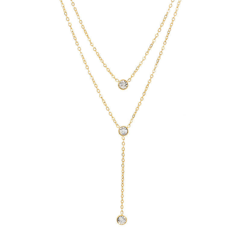 Double Layer Tassel Titanium Steel Necklace for Women Sweater Chain Layering Geometric Pendant