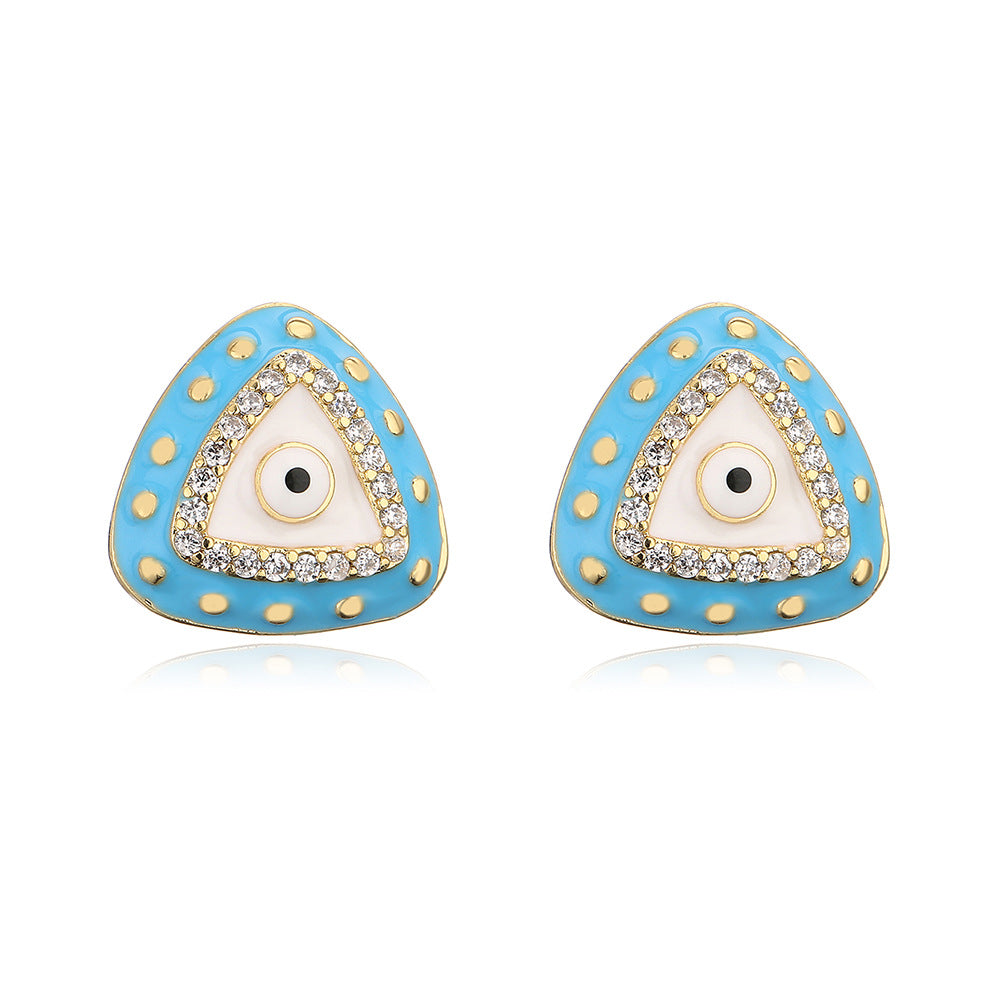 Geometric Eye-Shaped Enamel Zirconia Earrings for Women in Copper with 18K Gold Plating