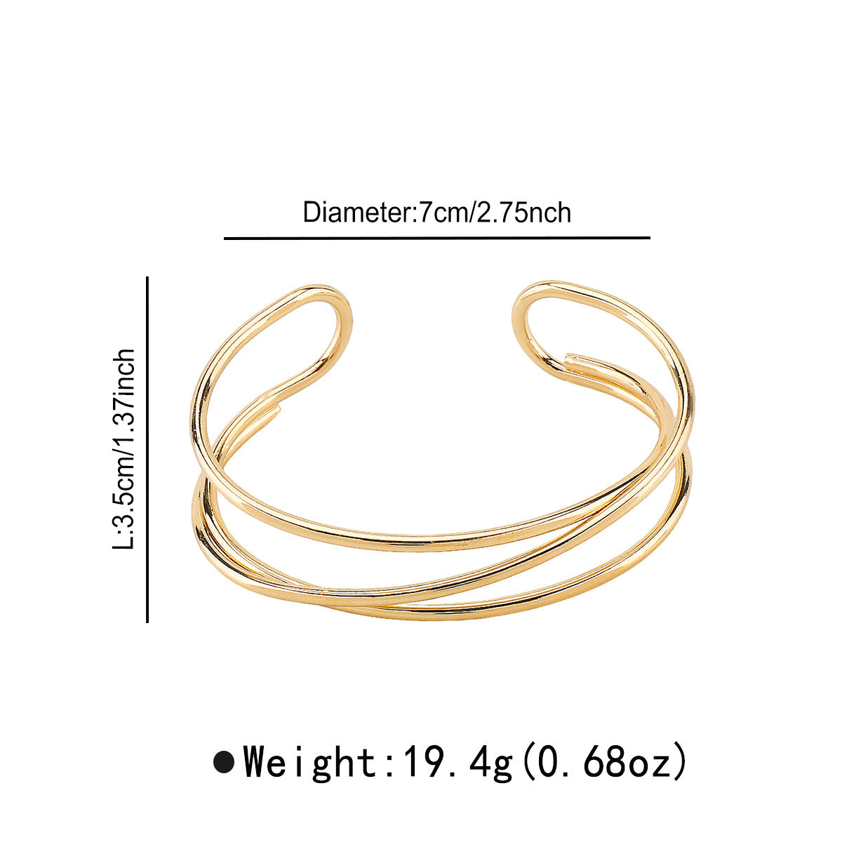 Pulsera minimalista geométrica de línea cruzada para mujer en hierro con acabado chapado