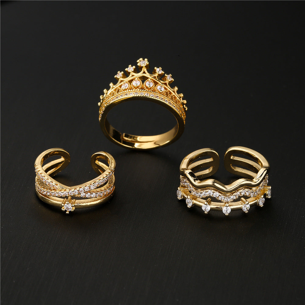 Geometric Gold Plated Brass Micro-Pave Cubic Zirconia Open Ring for Women