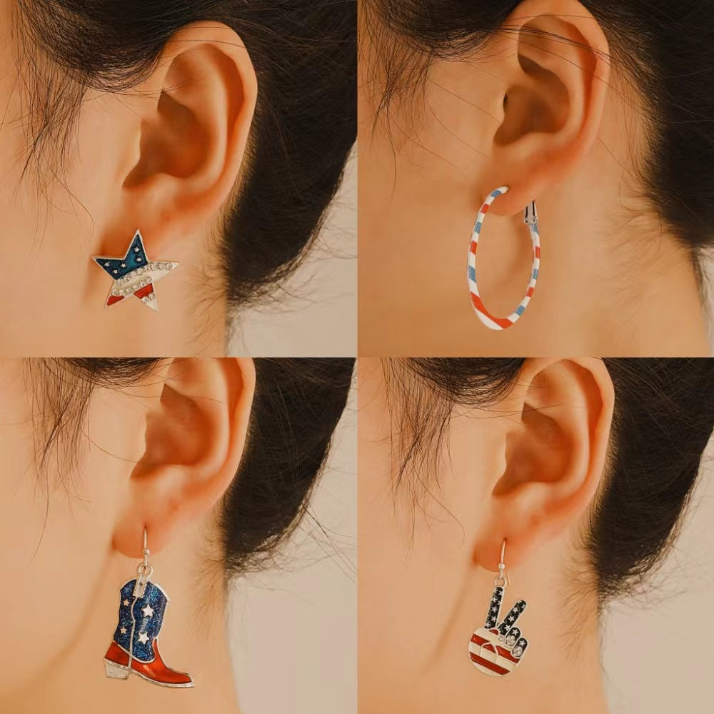 Vintage Geometric Oval Alloy Drip Oil Rhinestone Plated Earrings for Women