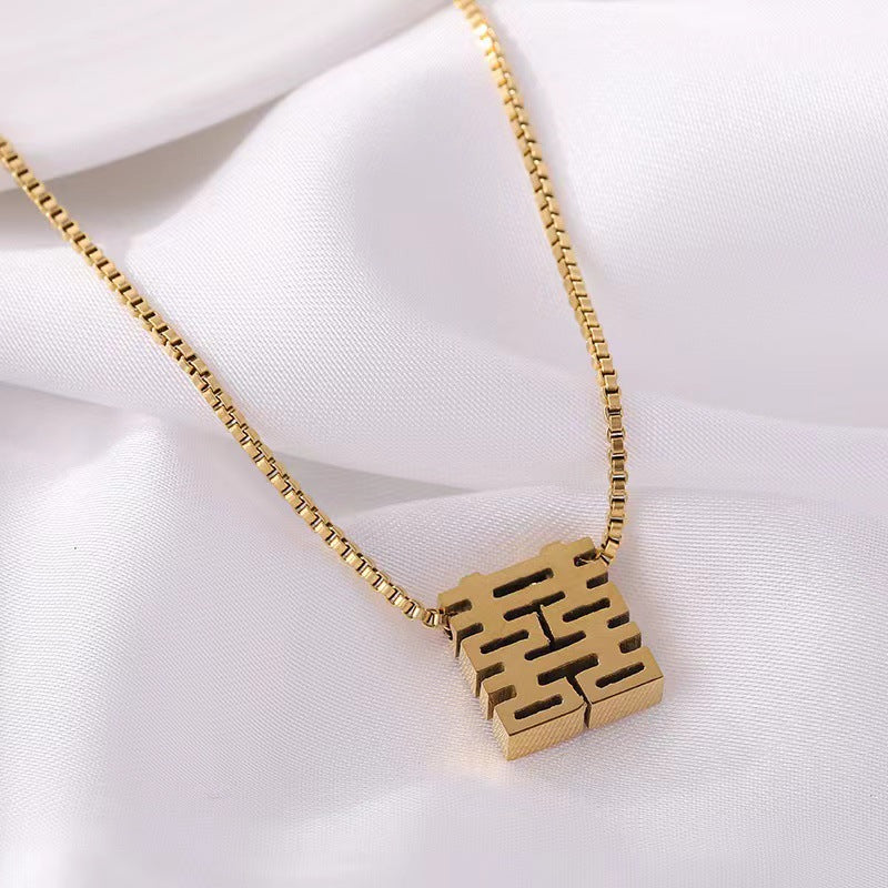 Geometric Titanium Steel Plated Pendant Necklace with Snake Chain for Women