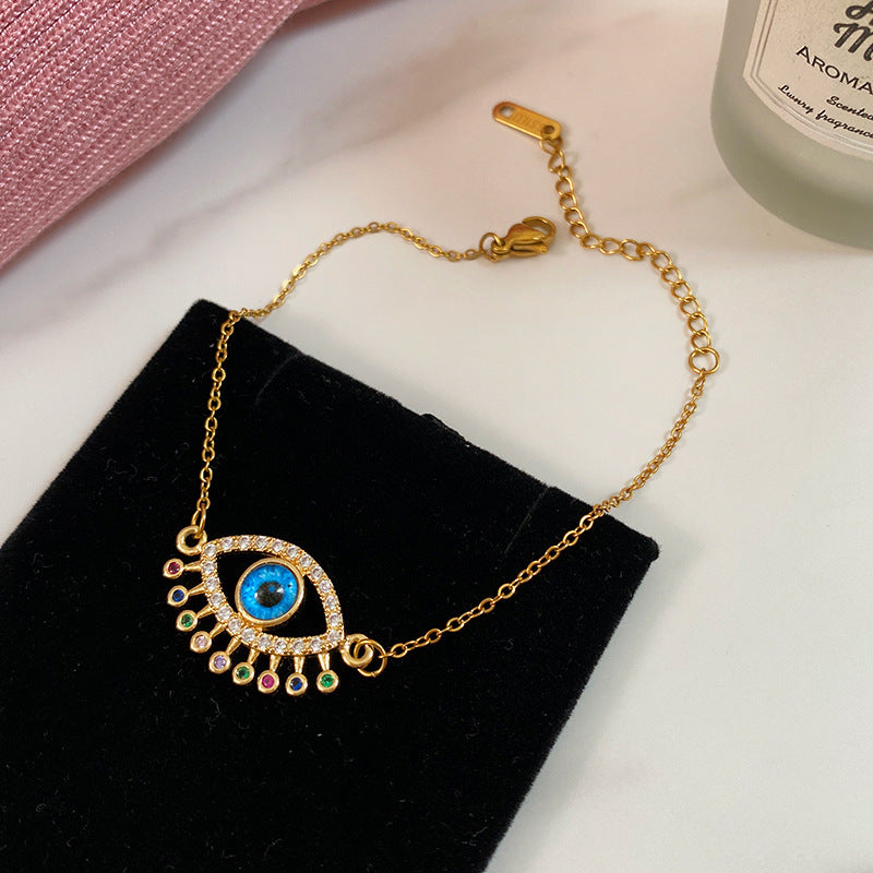 Luxury Minimalist Titanium Steel Plated Evil Eye Bracelet for Unisex