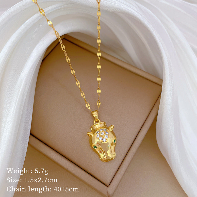 Luxury Minimalist Sweet Geometric Rhinestone Pendant Necklace for Women Titanium Steel O-Chain