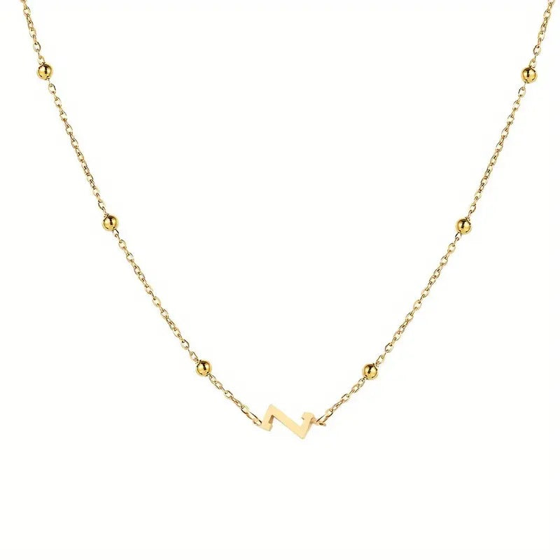 Collana con Lettera in Acciaio Inossidabile Placcato Oro Minimalista con Catena a Sfera