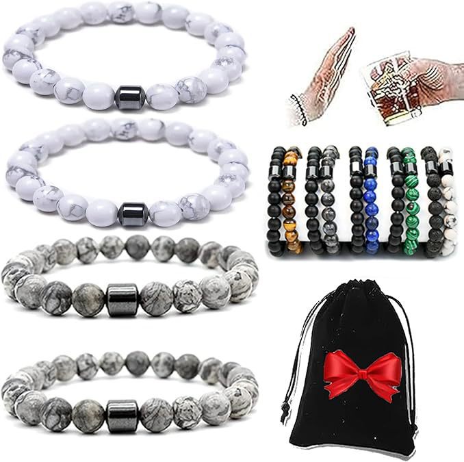 Unisex Magnetic White Pine Black Matte Tiger Eye Agate Beaded Bracelet Geometric Round Gemstone Jewelry