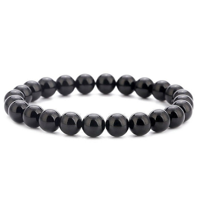 Natural Volcanic Stone and Agate Beaded Bracelet Geometric Round Unisex Fashion Jewelry