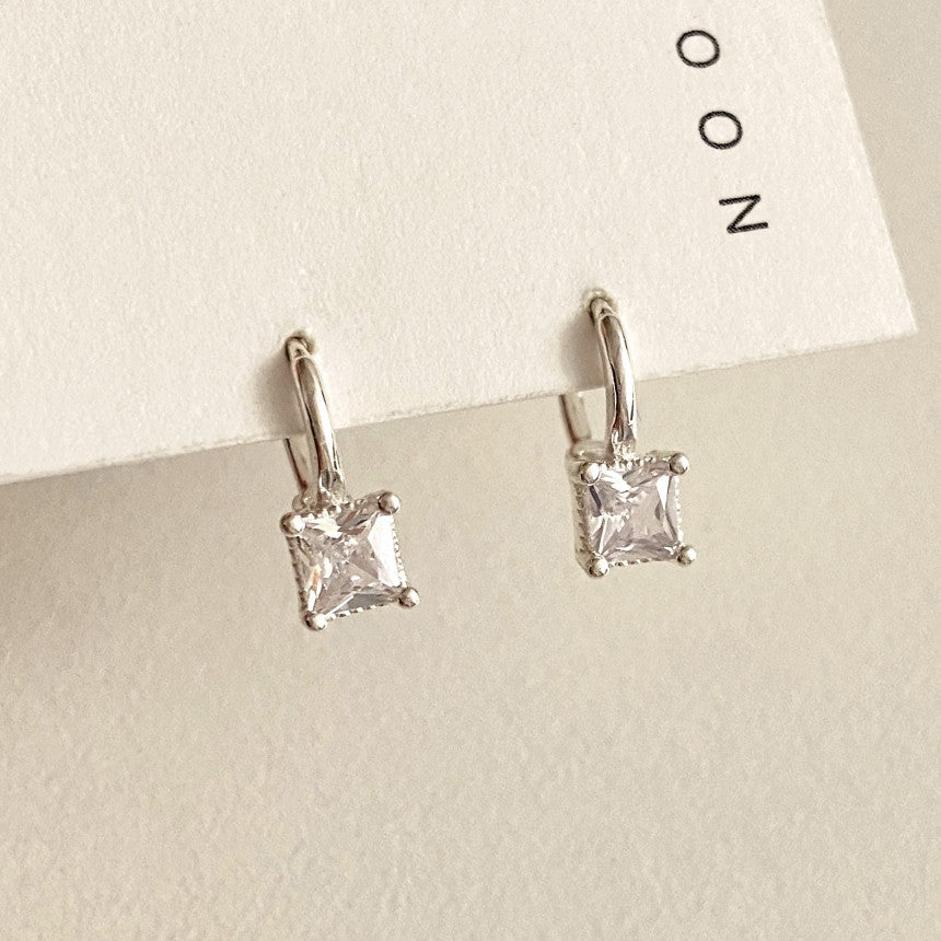Minimalist Geometric Square Zircon Earrings in 925 Sterling Silver with Plated Finish