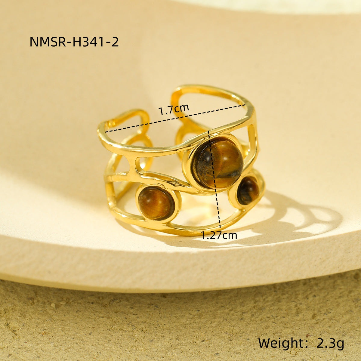 Anello Minimalista di Lusso a Cuore in Pietra Naturale in Acciaio Inossidabile con Placcatura in Oro 18K, Fascia Aperta Regolabile da Donna