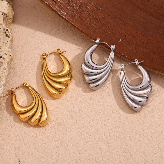 Pendientes de Acero Inoxidable con Forma Ondulada de Moda con Baño de Oro de 18K para Mujer