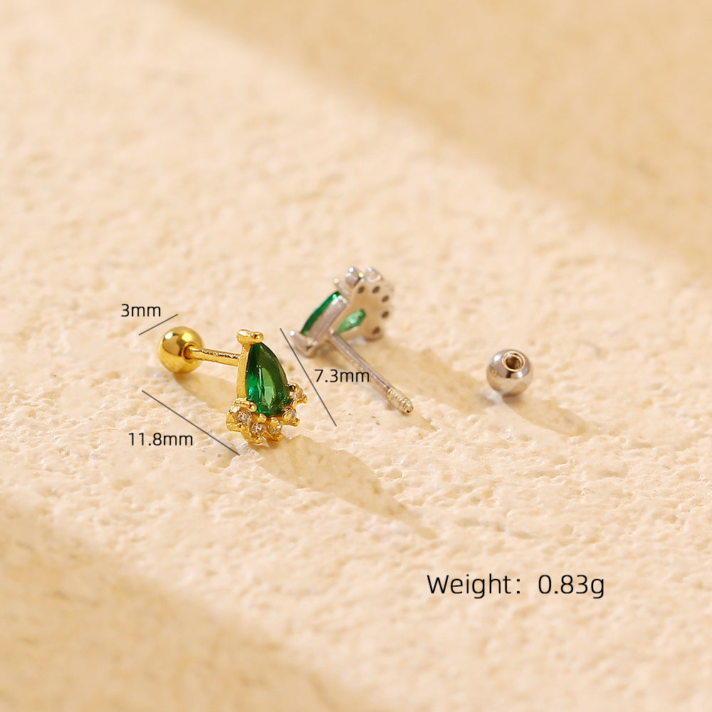 Aretes de Esmeralda de Plata Esterlina S925 Geométrica de Lujo con Incrustaciones de Pedrería para Mujer