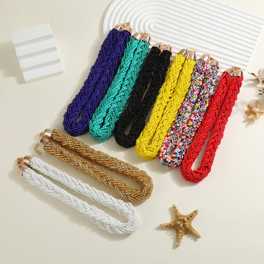 Set di collana multifilo bohémien dolce-grintoso da donna con catena di perline di vetro e girocollo a rete