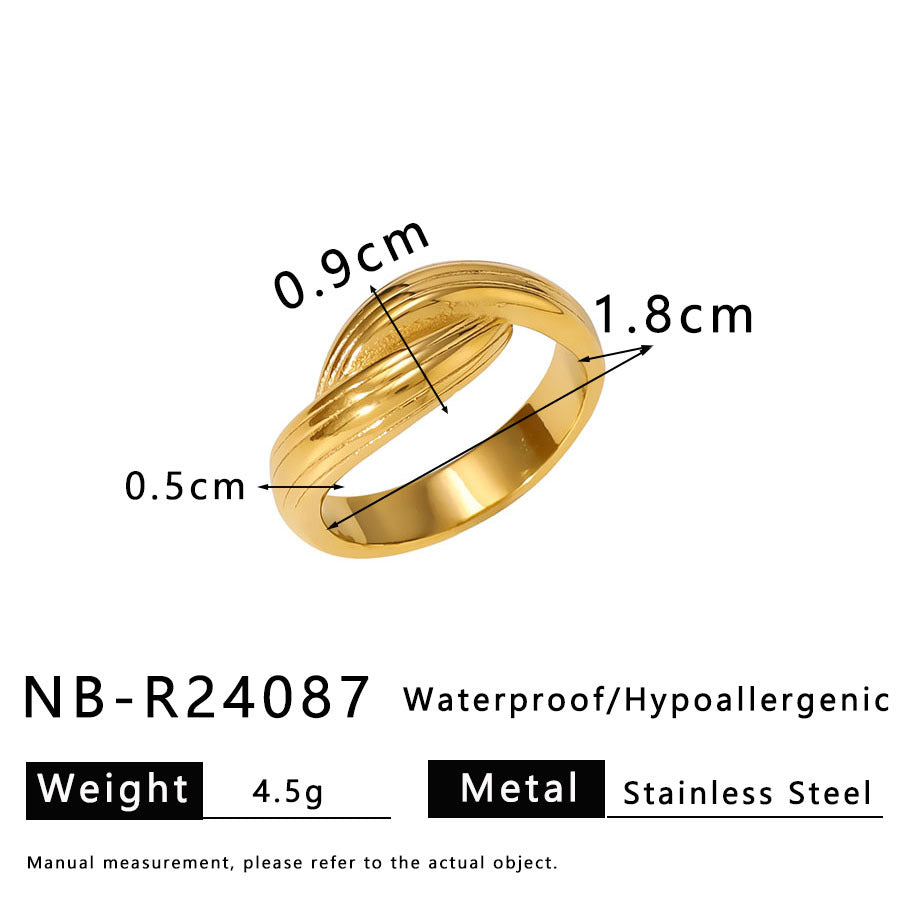 Anello geometrico in acciaio inossidabile con linea testurizzata e motivo a nodo per donna e uomo, fascia minimalista galvanizzata