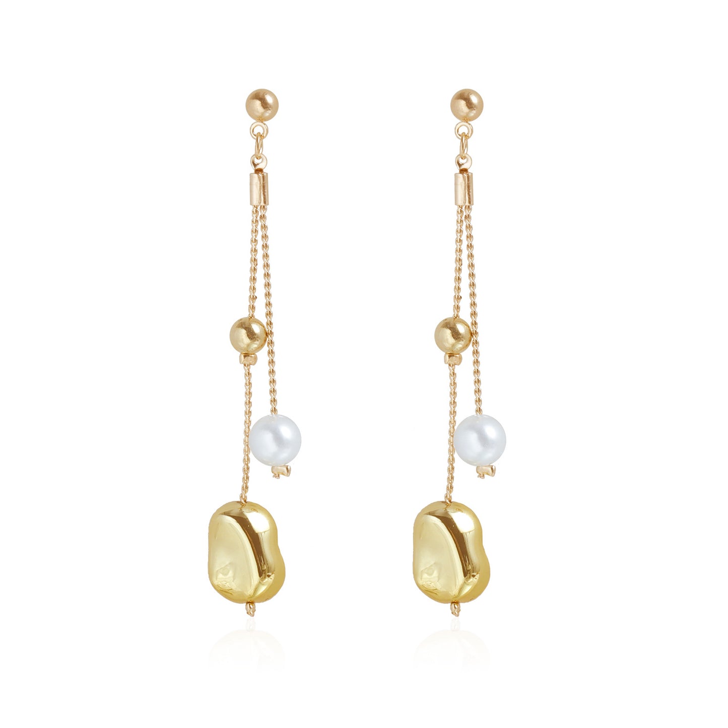 Casual Irregular Geometric Gold Bean Pearl Plated Alloy Multi-layer Long Necklace for Women