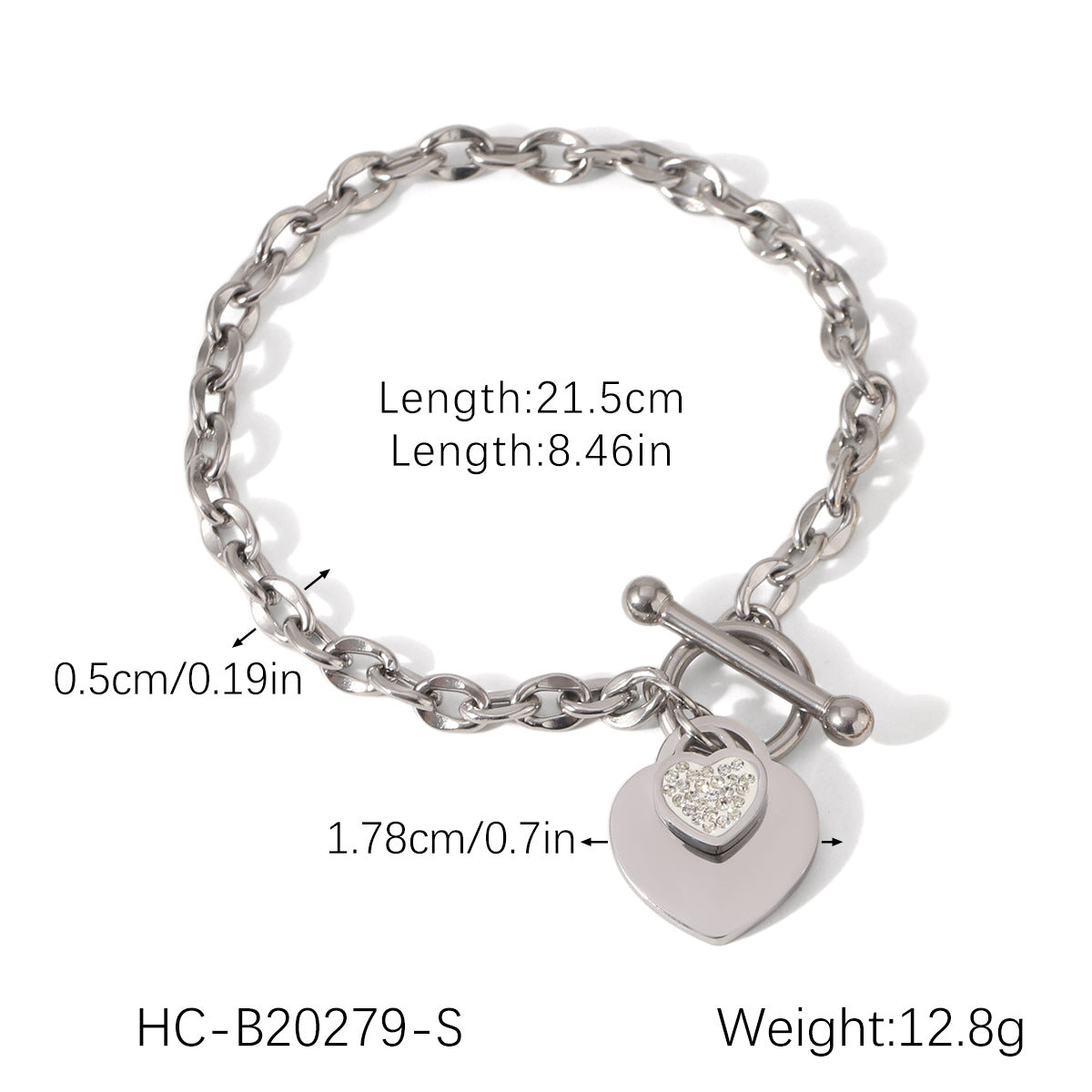 Ins Style Heart-Shaped Stainless Steel Bracelet with Plated Finish for Women