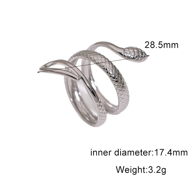 Minimalist 18K Gold Plated Stainless Steel Snake Shape Open Ring for Women