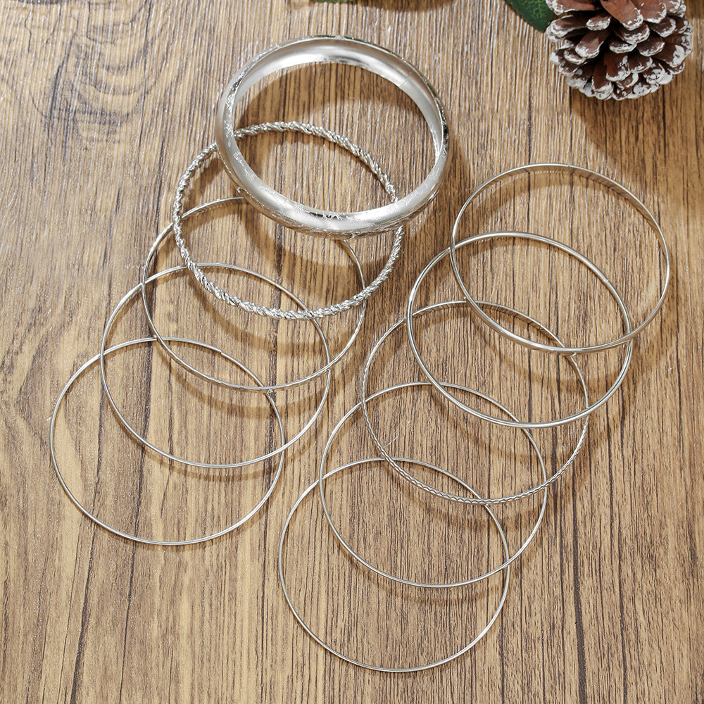 Bohemian Vintage Geometric Round Plated Alloy Bracelet Set for Women