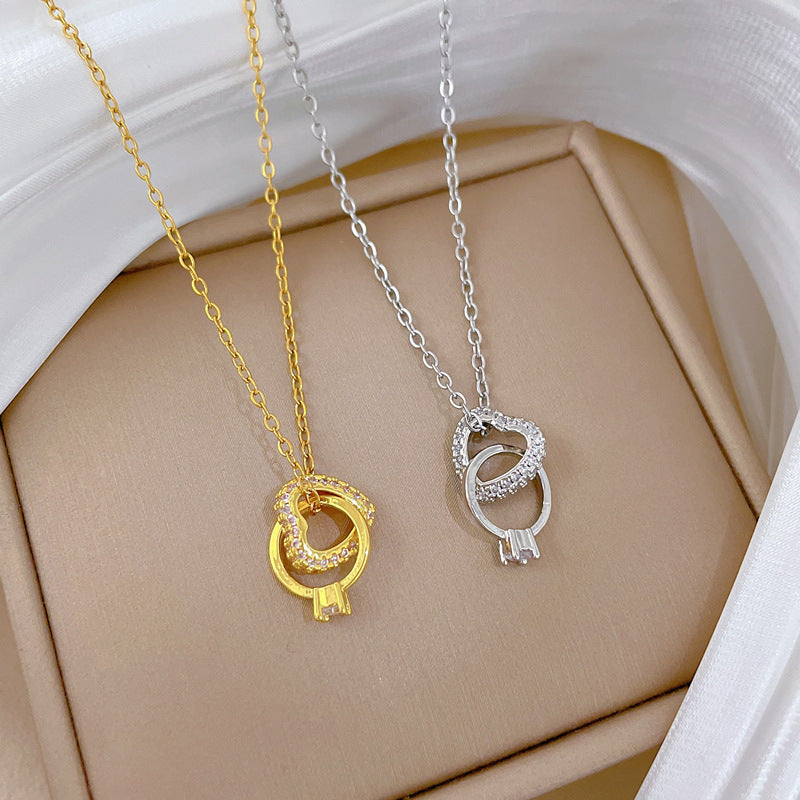 Collana a Cuore Minimalista da Donna in Acciaio al Titanio con Accenti di Zirconia Cubica, Leggera, a Catena per Clavicola