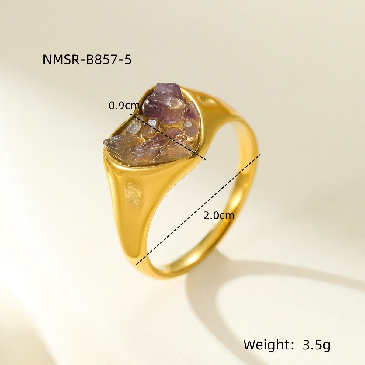Anillo elegante minimalista de acero inoxidable en forma de corazón con incrustaciones de piedra natural para mujer