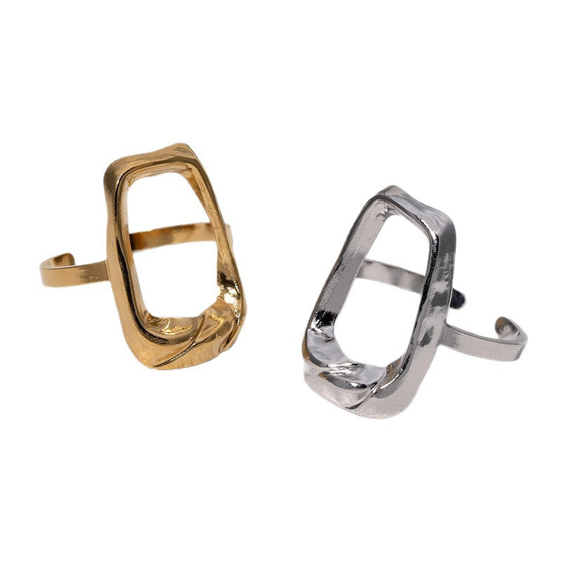 Anello Aperto Quadrato Geometrico Minimalista Placcato Oro 18K in Acciaio Inossidabile, Gioielli di Moda per Donna