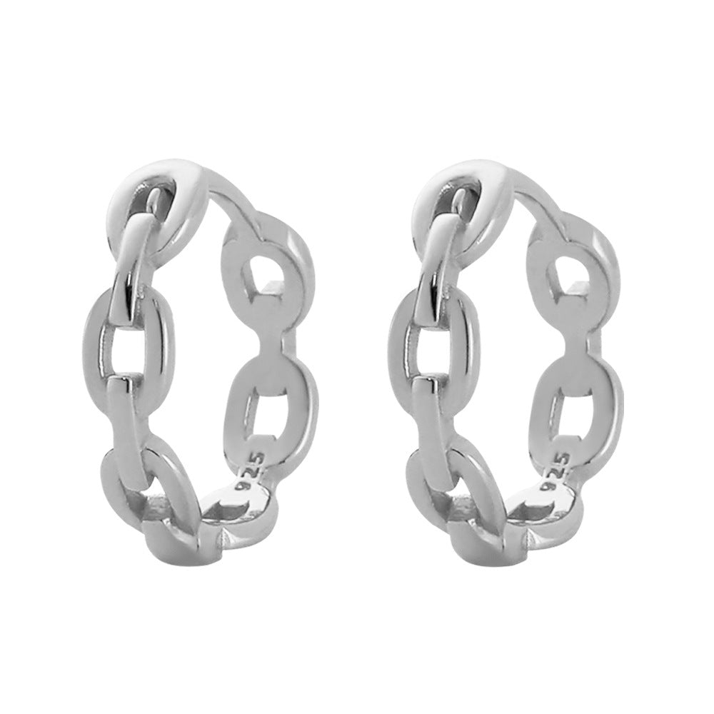 Pendientes de aro redondos geométricos de plata de ley 925 con acabado chapado en diamantes de imitación para mujer