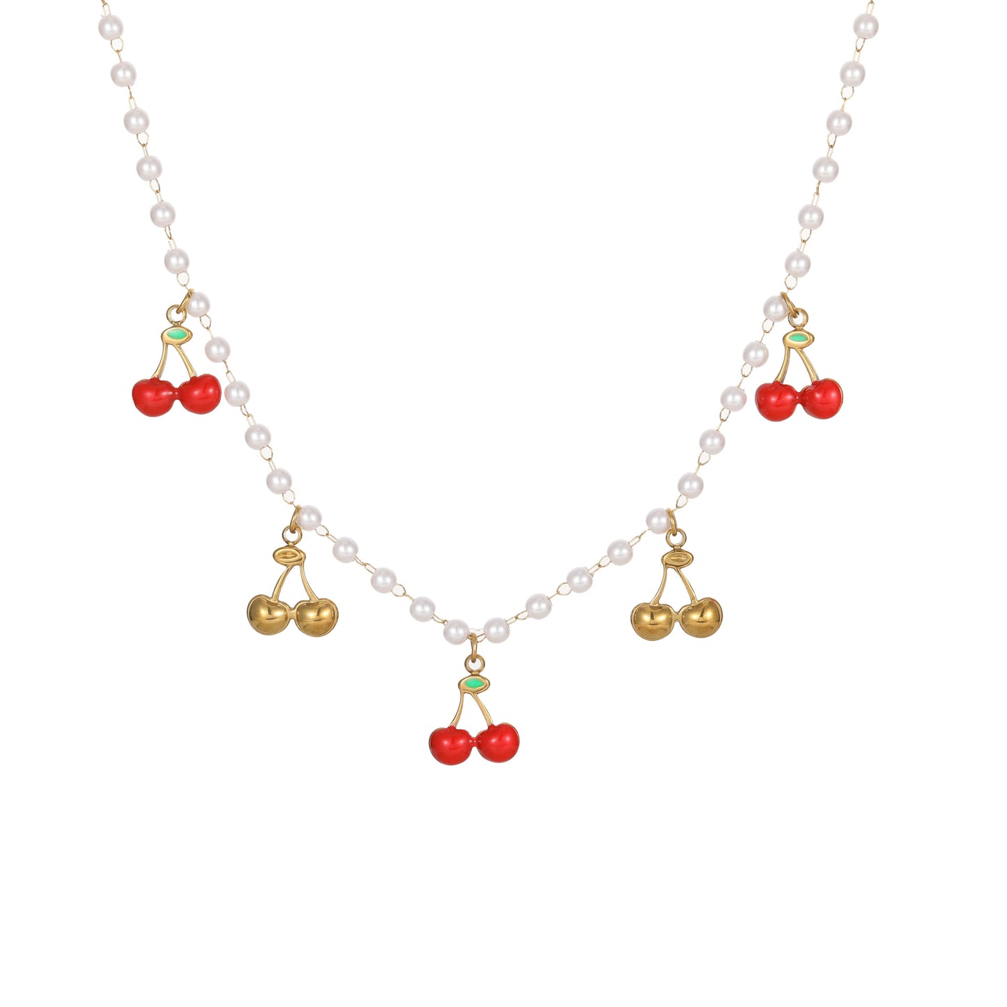 Parure di Collana con Pendente a Ciliegia e Orecchini in Acciaio Inossidabile con Finitura Placcata da Donna