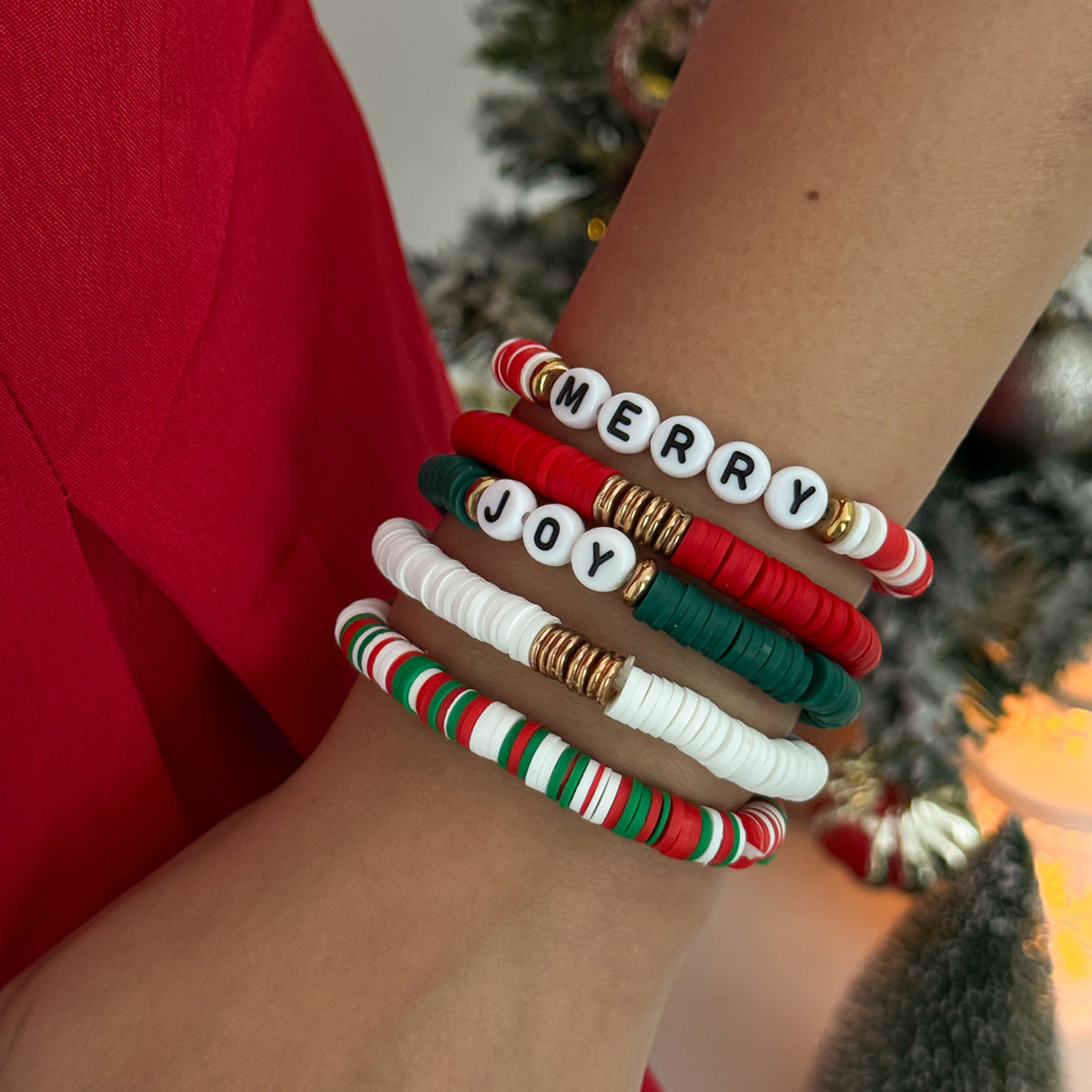Bohemian Vintage Geometric Letter Resin Beaded Stretch Bracelet for Women