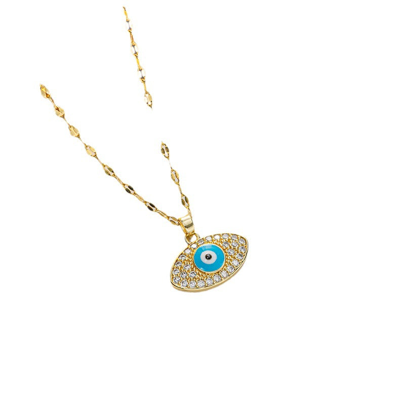 Collana con ciondolo a occhio di Allah stile INS in acciaio al titanio con finitura smaltata su catena ondulata da donna