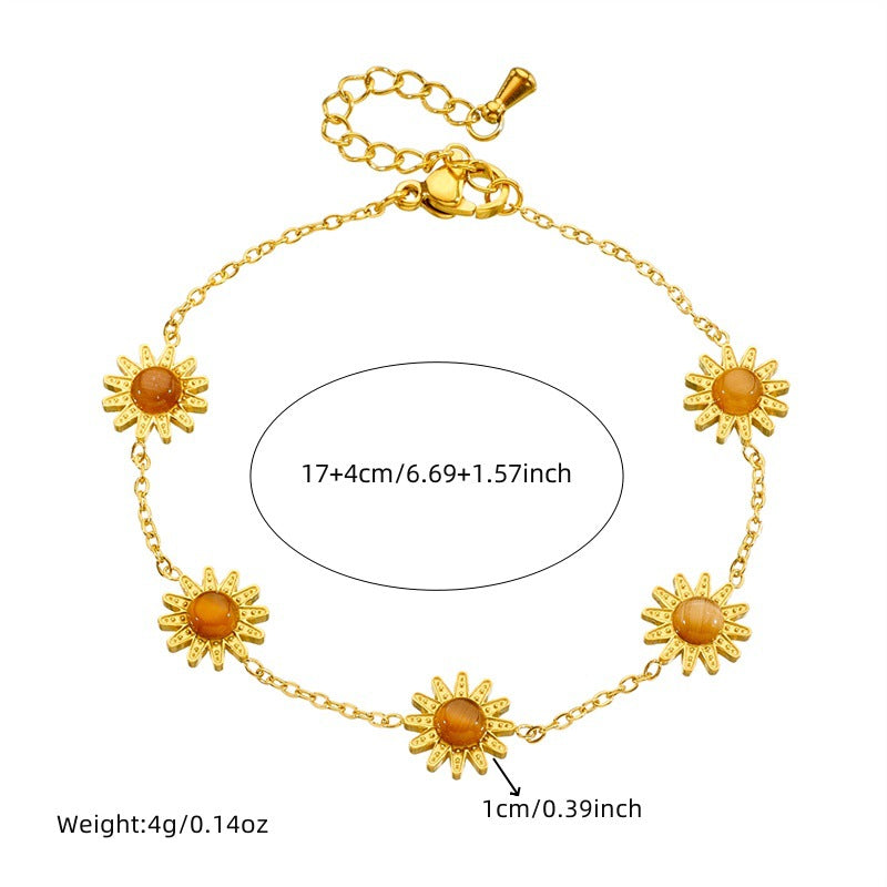 Fashion Elegant Floral Plant Agate Stainless Steel Plated Necklace Earring Bracelet Set for Women