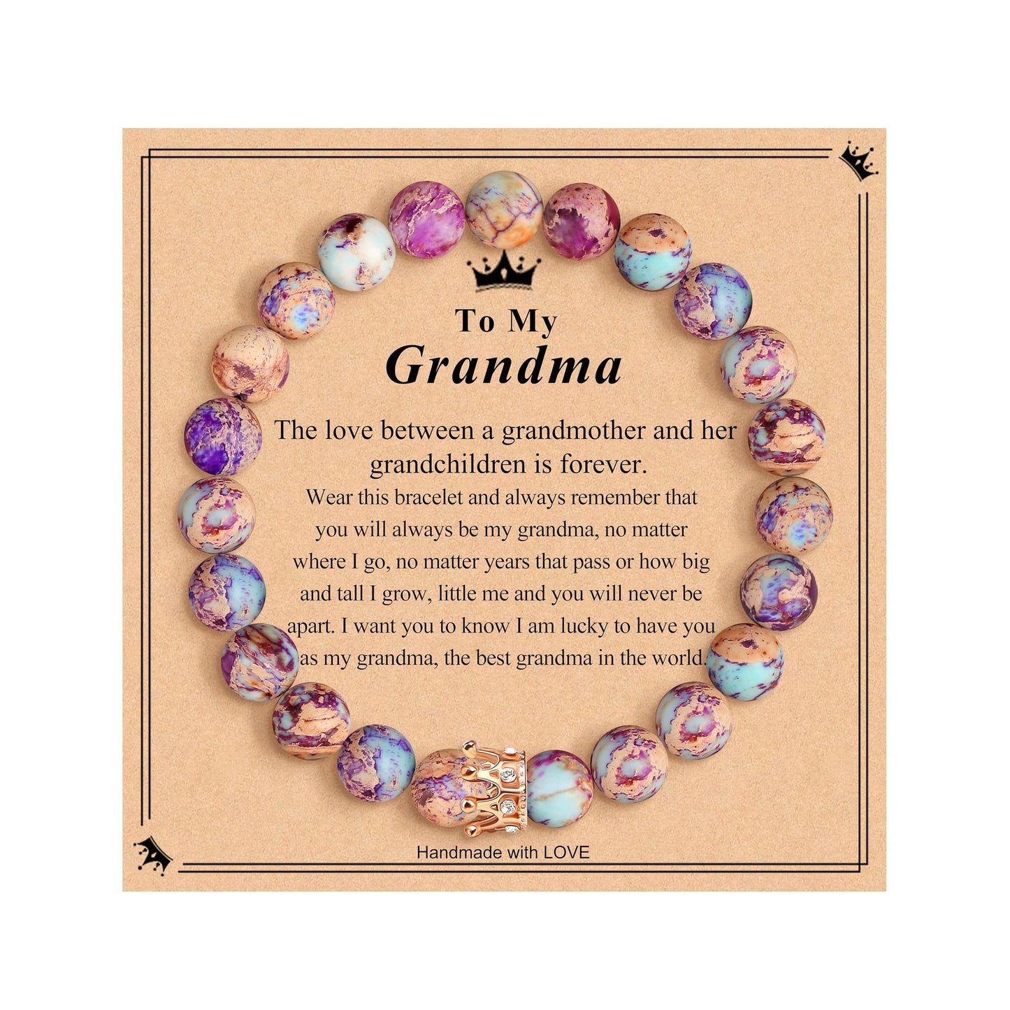 Elegant Crown Brass Bracelet with Natural Agate and Rhodochrosite Beads