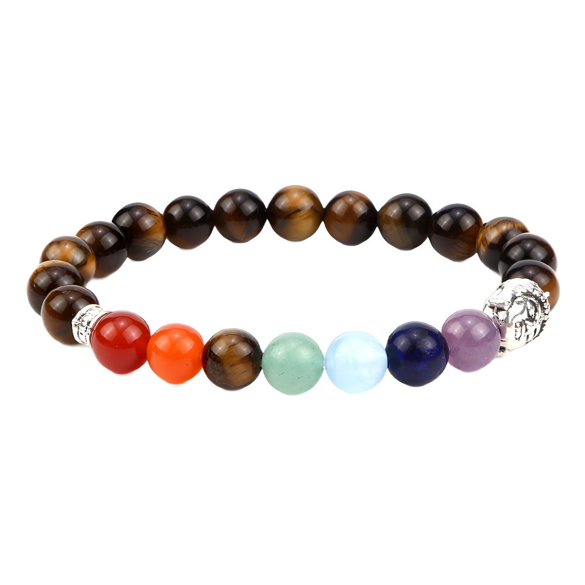 Unisex Geometric Alloy Bracelet Set with Tiger Eye, Green Aventurine and Red Agate Beads