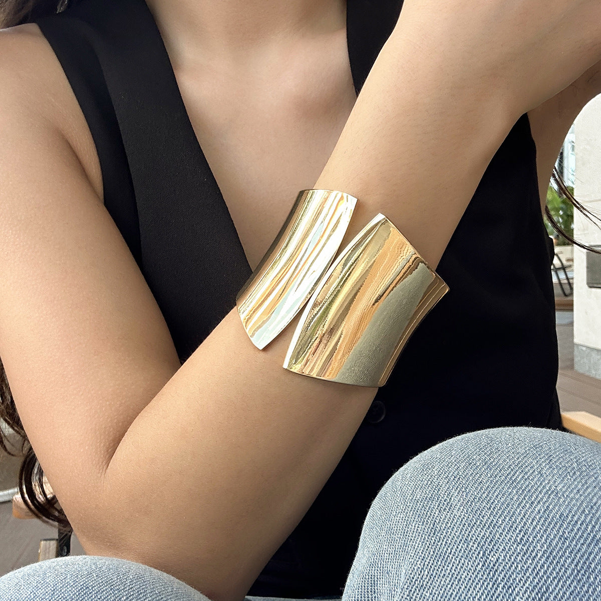 Asymmetric Geometric Plated Alloy Bracelet Set