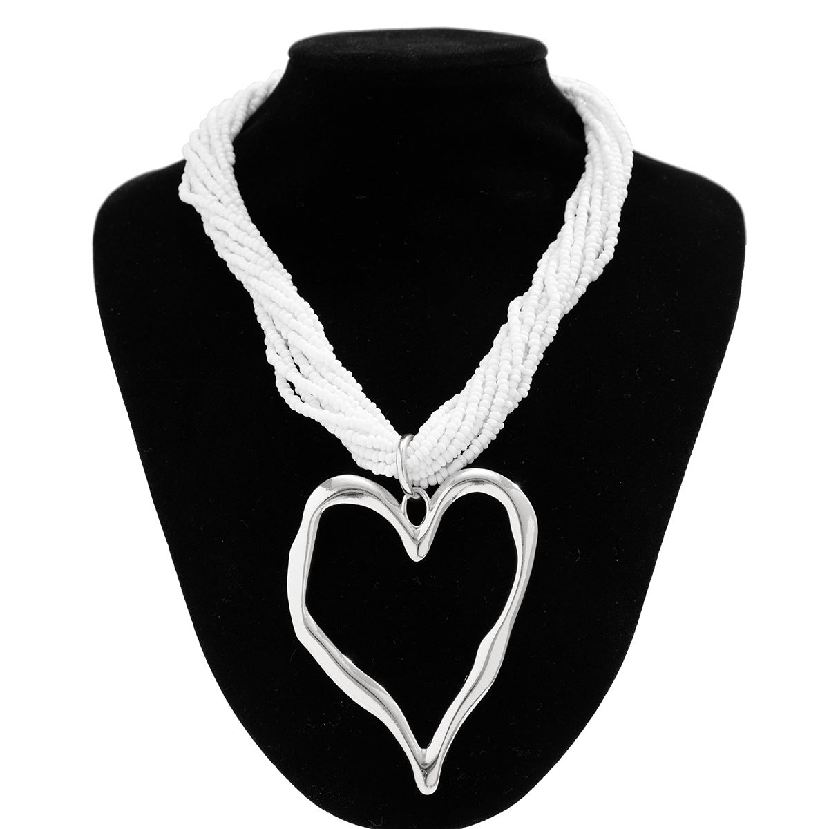 Collana esagerata multistrato in lega a forma di cuore con strass e catena a sfere da donna